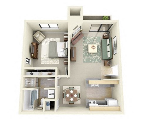 3D Floor Plan Image of The Olympic - one bedroom apartments near me